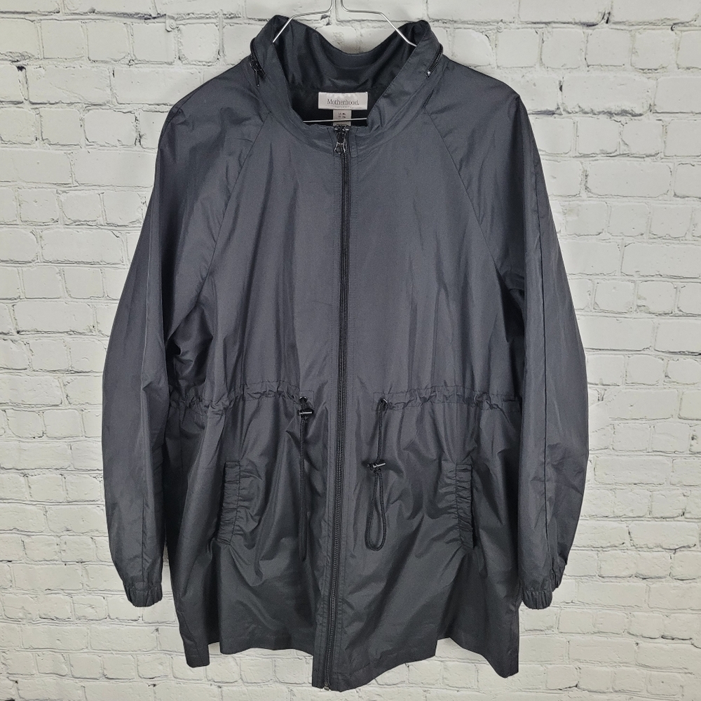 MOTHERHOOD MATERNITY | nylon lightweight long cinch waist zip hooded jacket